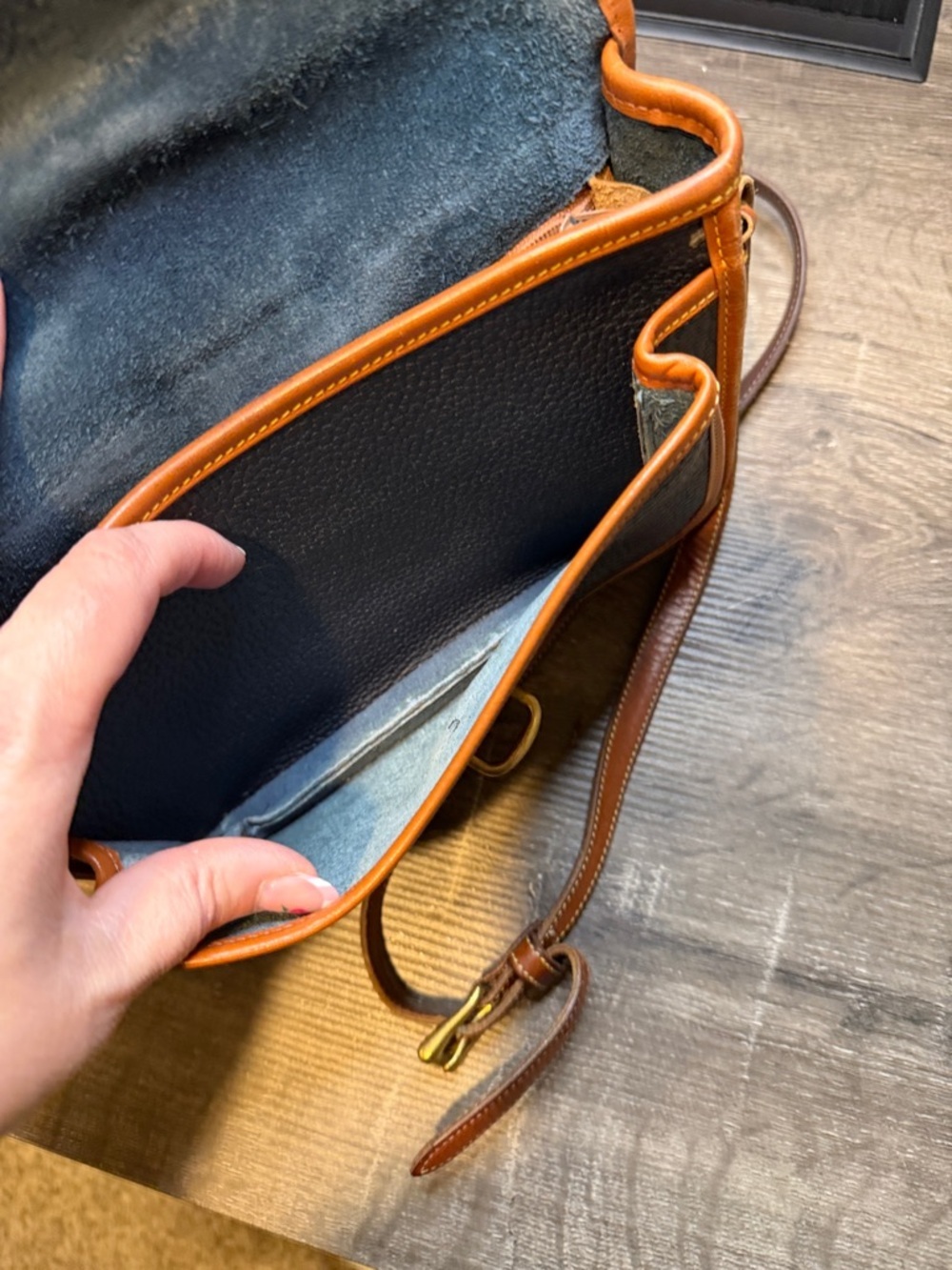 Dooney & Bourke Classic Blue Pebbled Leather Crossbody with Brown Trim - Picture 7 of 7